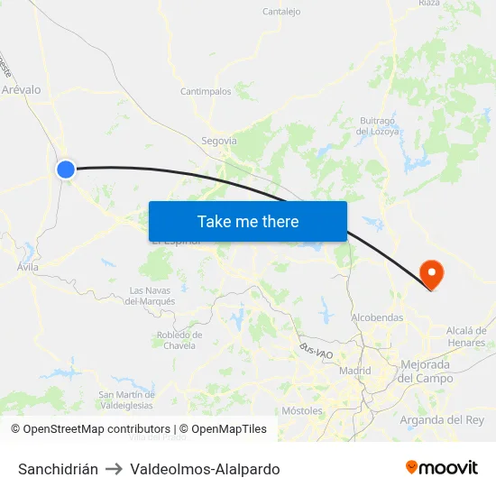 Sanchidrián to Valdeolmos-Alalpardo map