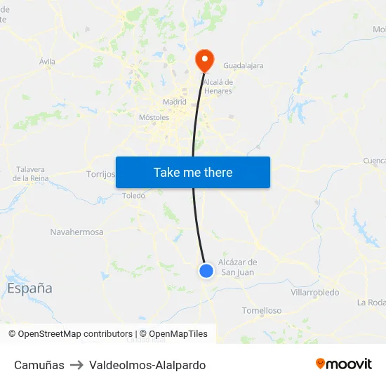 Camuñas to Valdeolmos-Alalpardo map