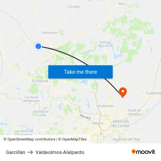 Garcillán to Valdeolmos-Alalpardo map