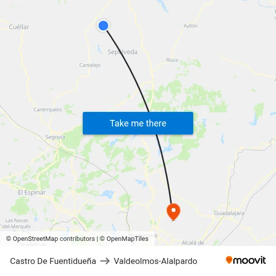 Castro De Fuentidueña to Valdeolmos-Alalpardo map