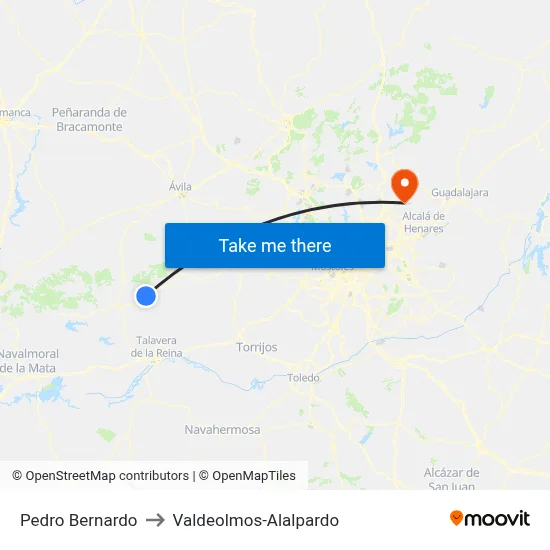 Pedro Bernardo to Valdeolmos-Alalpardo map