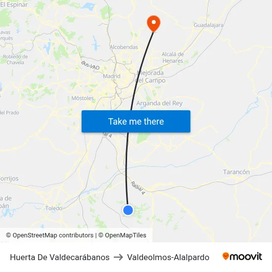 Huerta De Valdecarábanos to Valdeolmos-Alalpardo map