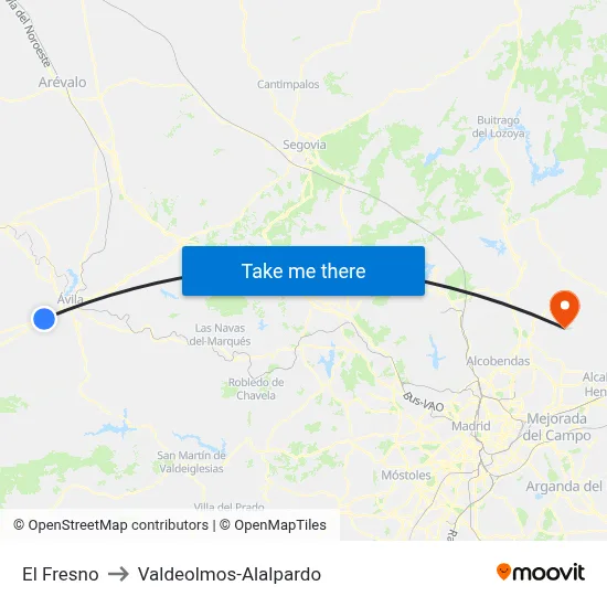 El Fresno to Valdeolmos-Alalpardo map