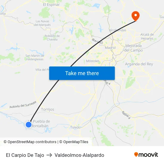 El Carpio De Tajo to Valdeolmos-Alalpardo map