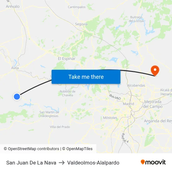 San Juan De La Nava to Valdeolmos-Alalpardo map