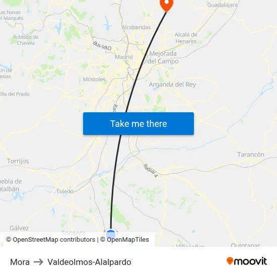 Mora to Valdeolmos-Alalpardo map