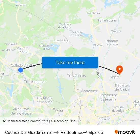Cuenca Del Guadarrama to Valdeolmos-Alalpardo map