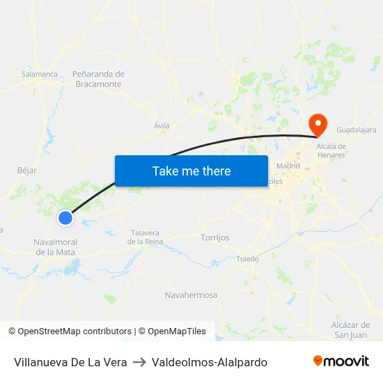 Villanueva De La Vera to Valdeolmos-Alalpardo map