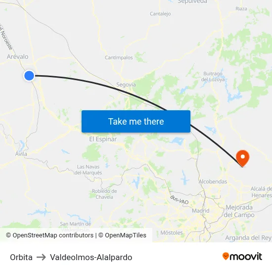 Orbita to Valdeolmos-Alalpardo map