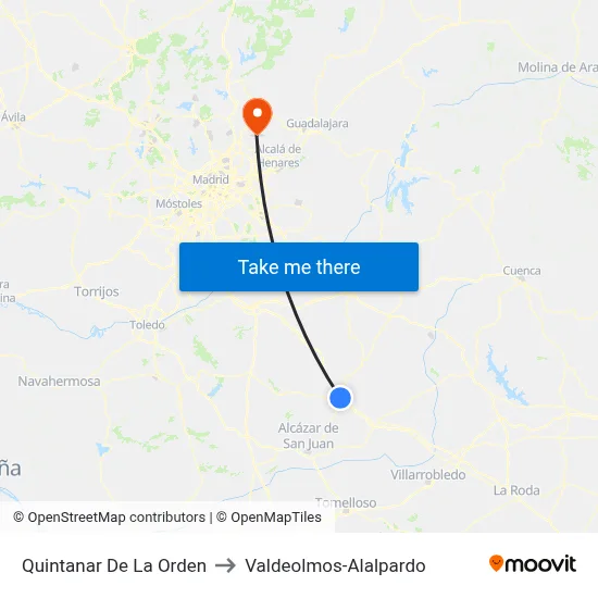 Quintanar De La Orden to Valdeolmos-Alalpardo map