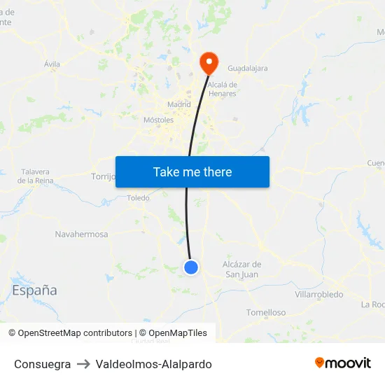 Consuegra to Valdeolmos-Alalpardo map