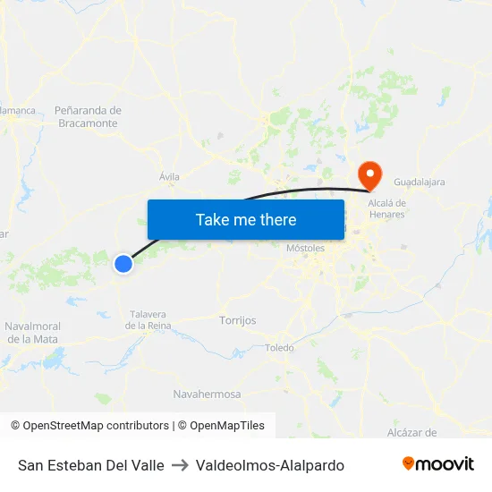 San Esteban Del Valle to Valdeolmos-Alalpardo map