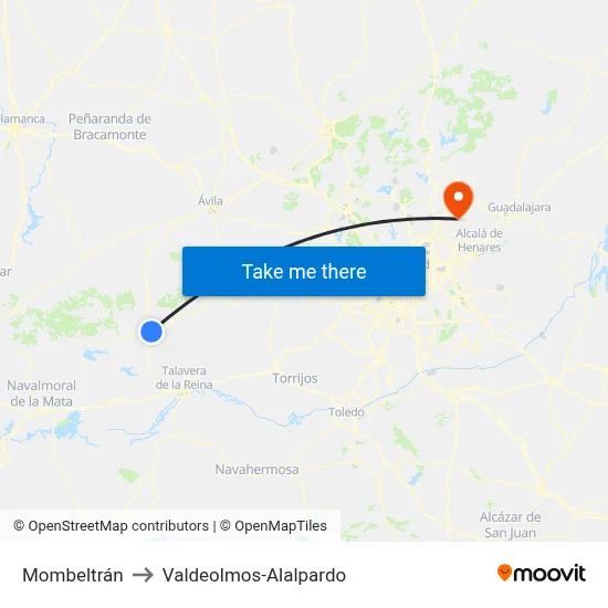 Mombeltrán to Valdeolmos-Alalpardo map