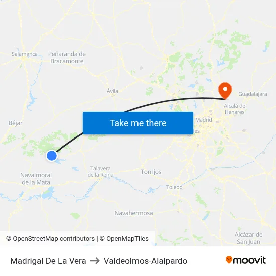 Madrigal De La Vera to Valdeolmos-Alalpardo map