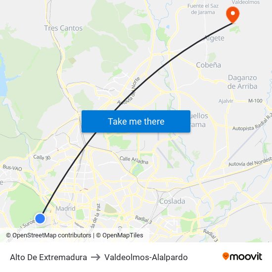 Alto De Extremadura to Valdeolmos-Alalpardo map