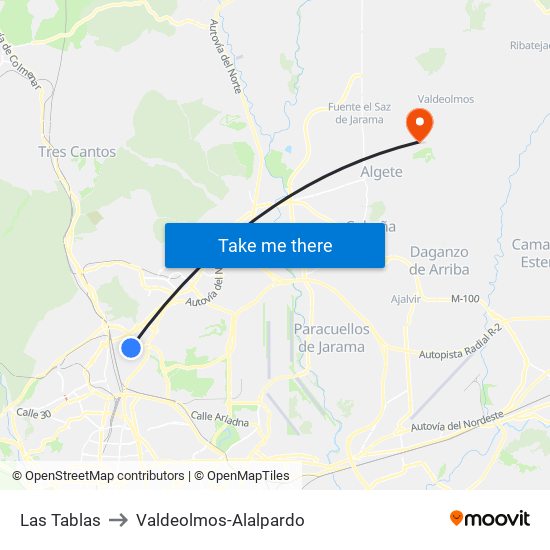 Las Tablas to Valdeolmos-Alalpardo map