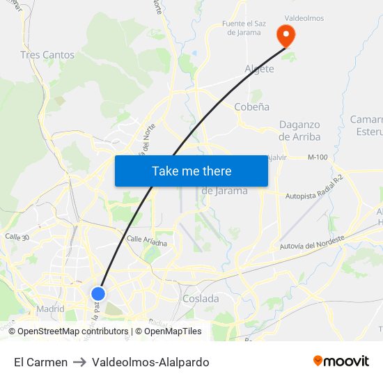 El Carmen to Valdeolmos-Alalpardo map