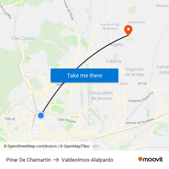 Pinar De Chamartín to Valdeolmos-Alalpardo map