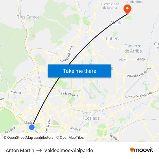 Antón Martín to Valdeolmos-Alalpardo map