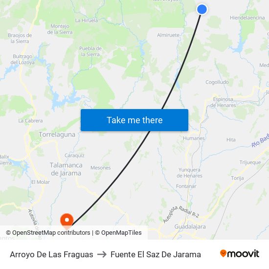 Arroyo De Las Fraguas to Fuente El Saz De Jarama map