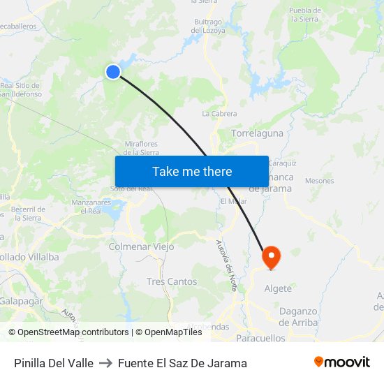 Pinilla Del Valle to Fuente El Saz De Jarama map