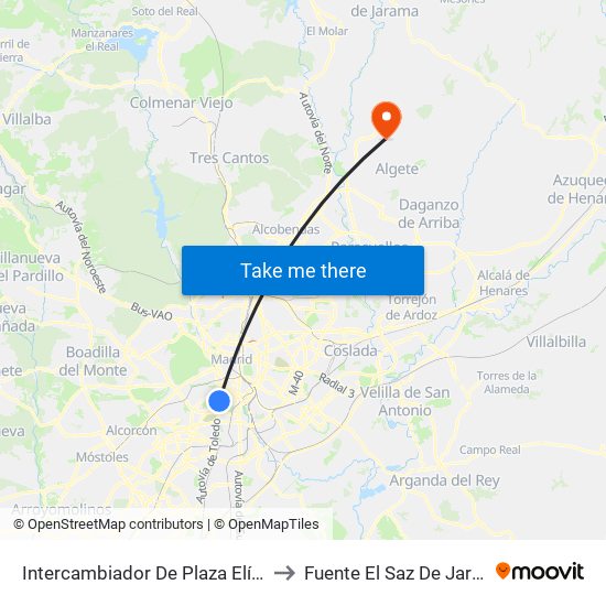 Intercambiador De Plaza Elíptica to Fuente El Saz De Jarama map