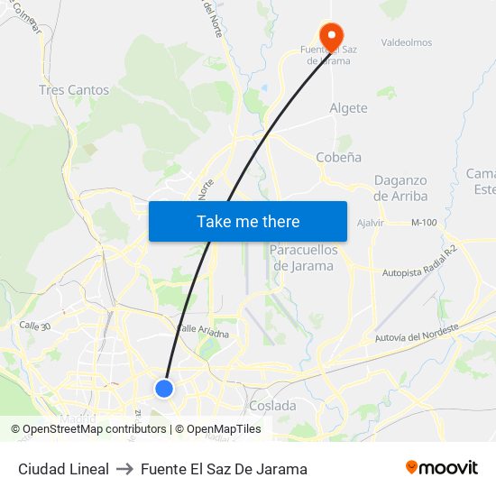 Ciudad Lineal to Fuente El Saz De Jarama map