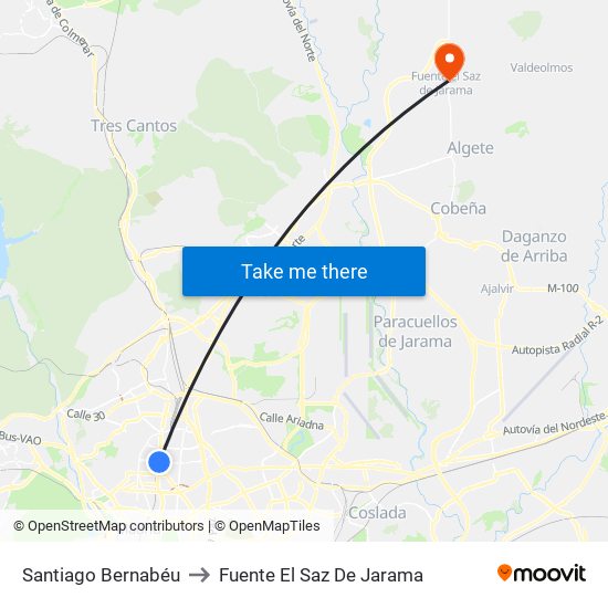 Santiago Bernabéu to Fuente El Saz De Jarama map
