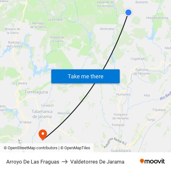 Arroyo De Las Fraguas to Valdetorres De Jarama map