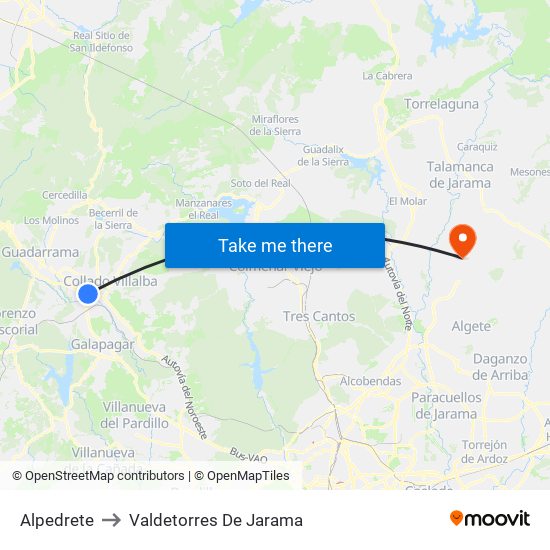 Alpedrete to Valdetorres De Jarama map