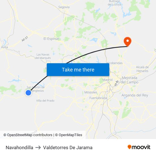 Navahondilla to Valdetorres De Jarama map
