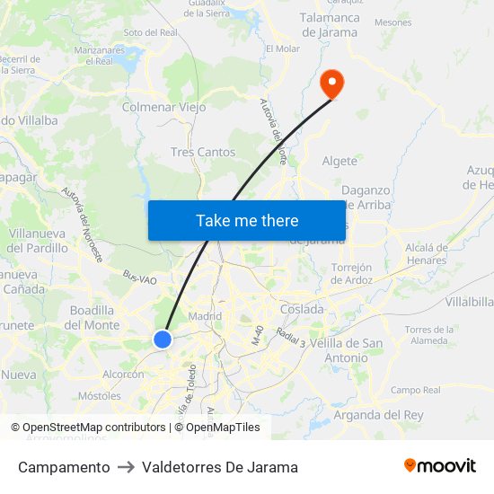 Campamento to Valdetorres De Jarama map