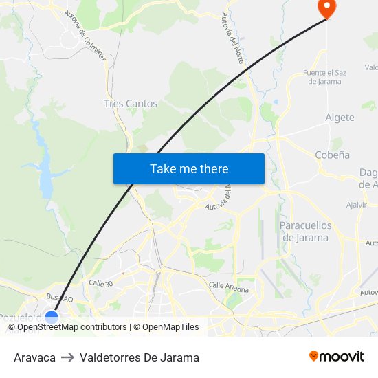 Aravaca to Valdetorres De Jarama map