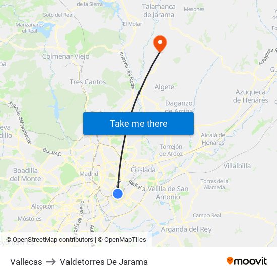 Vallecas to Valdetorres De Jarama map