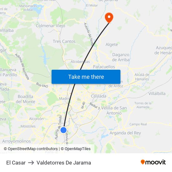 El Casar to Valdetorres De Jarama map
