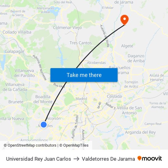 Universidad Rey Juan Carlos to Valdetorres De Jarama map