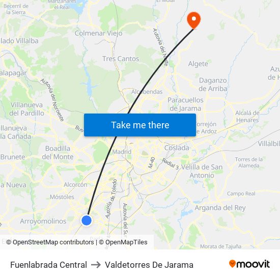 Fuenlabrada Central to Valdetorres De Jarama map