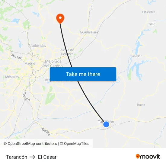 Tarancón to El Casar map