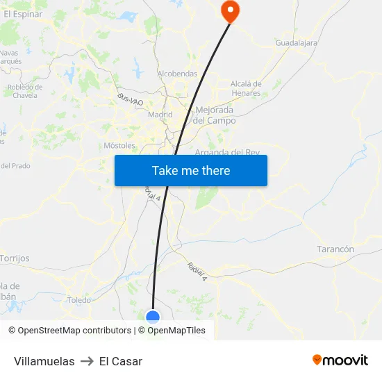 Villamuelas to El Casar map