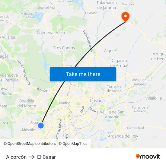 Alcorcón to El Casar map