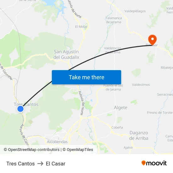Tres Cantos to El Casar map
