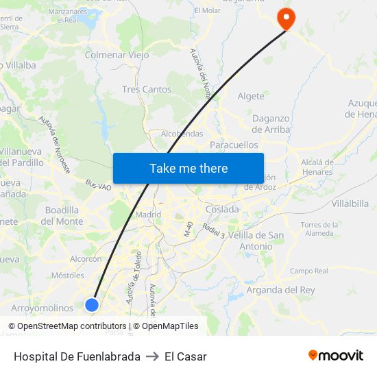 Hospital De Fuenlabrada to El Casar map