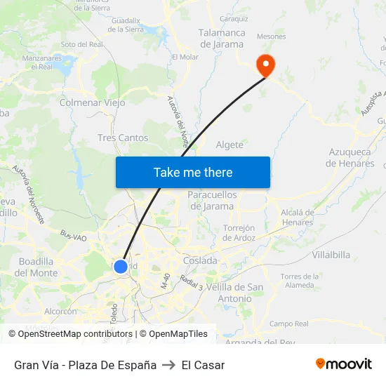 Gran Vía - Plaza De España to El Casar map