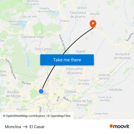 Moncloa to El Casar map