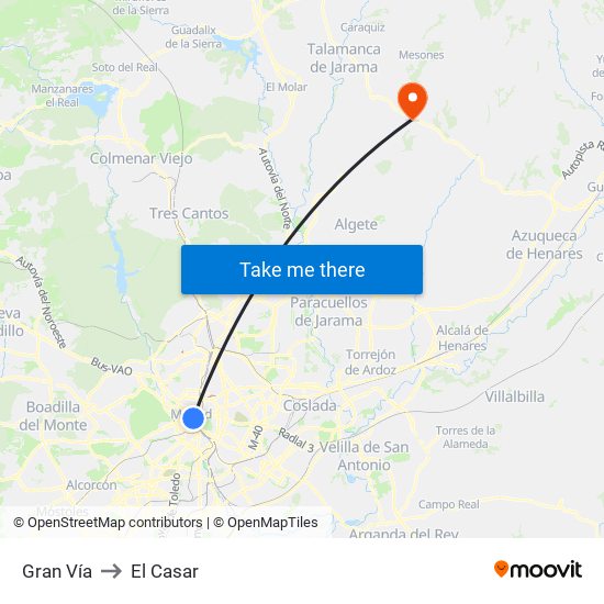 Gran Vía to El Casar map