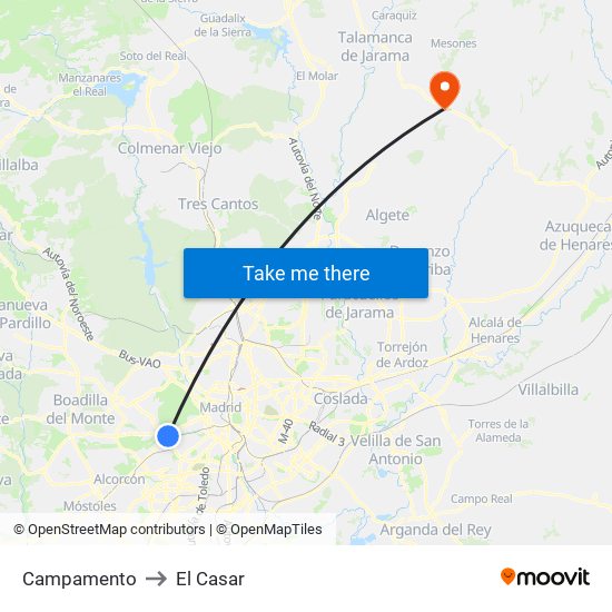 Campamento to El Casar map