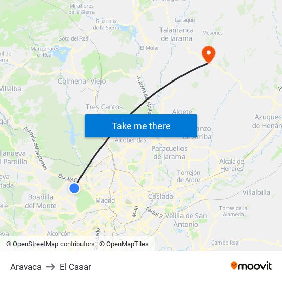 Aravaca to El Casar map