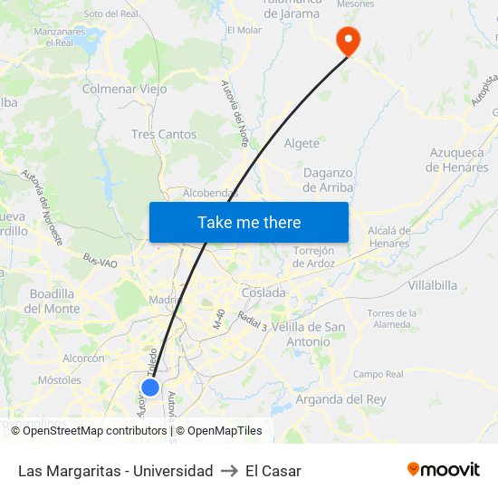 Las Margaritas - Universidad to El Casar map