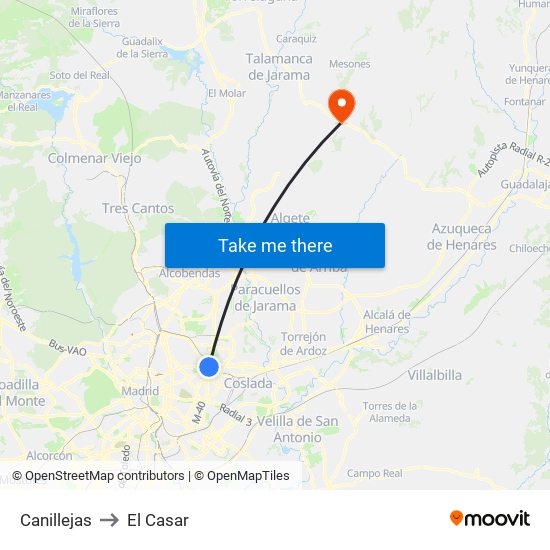 Canillejas to El Casar map