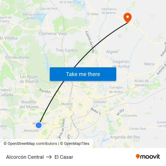 Alcorcón Central to El Casar map